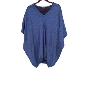 Vionnet Paris Italy Blue Metallic Knit Dolman Sleeve Poncho Top